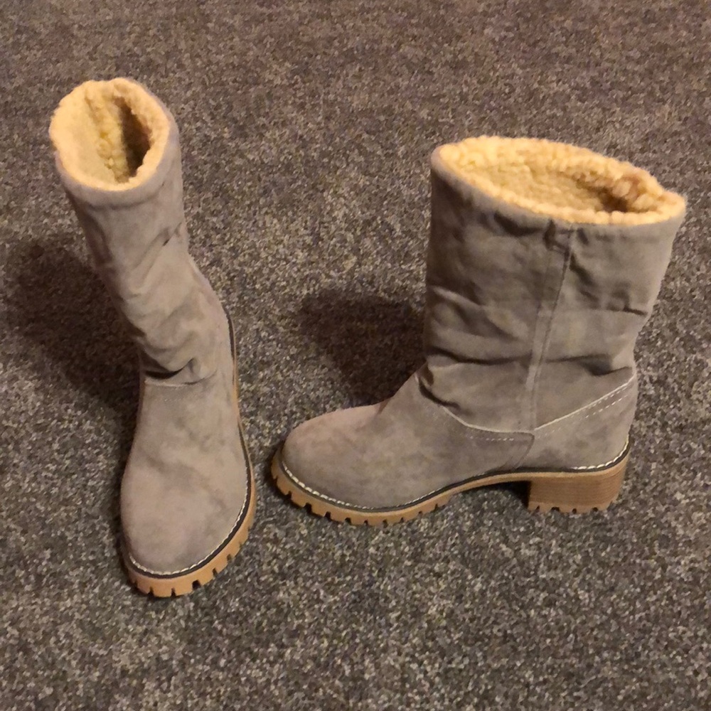Mid calf grey boots